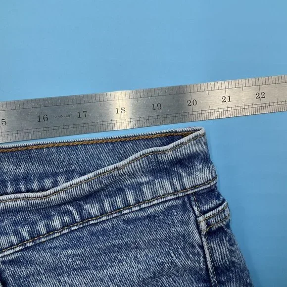 Levis 501 Blue Denim Distressed Stretch Shorts Button Fly Summer Casual W40 - Picture 5 of 12